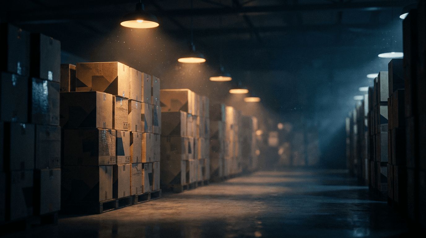 Logistikzentrum mit Paketen und Mitarbeiter
