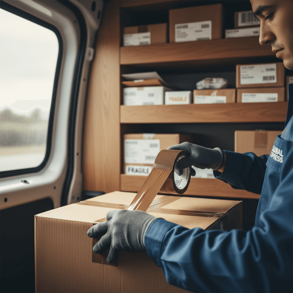Belieferter Lieferwagen mit organisierten Paketen